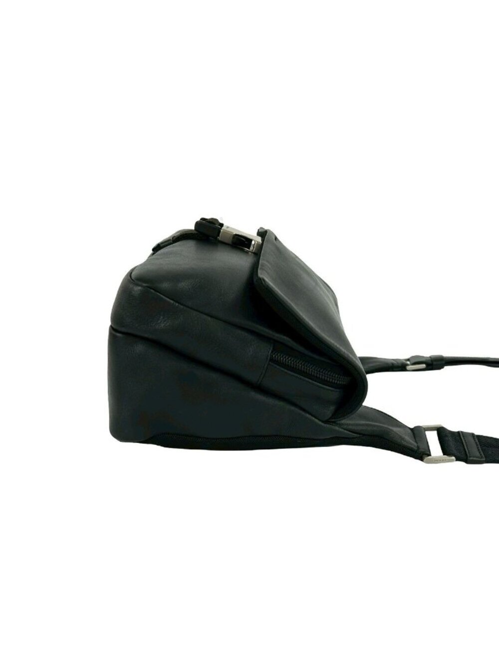 Prada Logo Leather Shoulder Bag Crossbody Pochette Black - Picture 6 of 10